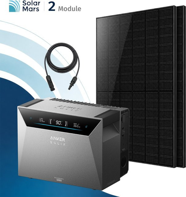 SolarMars 1000W Balkonkraftwerk mit Anker SOLIX Solarbank 4 E5000 Pro Speicher in Grau, 5kWh - Bild 1