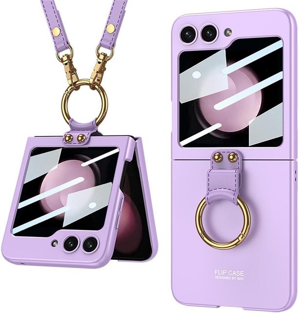 Samsung Galaxy Z Flip 5 Schutzhülle mit Metallring, Tragegurt und Kamera-Displayschutz in Purple - Bild 1