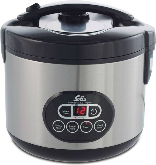Solis Reiskocher und Dampfgarer Duo Programm Typ 817 mit 1,2 l Volumen, Digitaldisplay, Timer und Antihaftbeschichtung, schwarz/silber, B/T/H: 24 x 23 x 23 cm - Bild 1