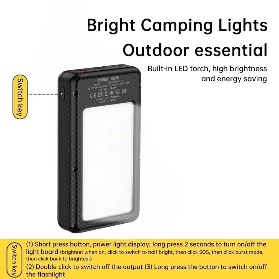 KEBIDUMEI 18650 Powerbank mit 22,5W+15W Schnellladegerät, Dual USB und USB-C, schwarze Ladehülle mit Campinglicht für dein Telefon - Bild 3
