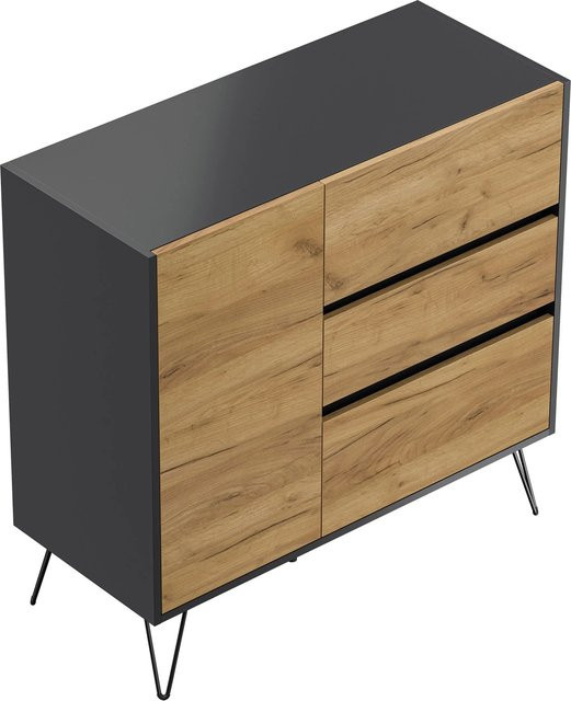 Posseik Sideboard Industrial mit 3 Schubladen und 1 Tür in Grafit und Eiche, Breite: 100 cm - Bild 1