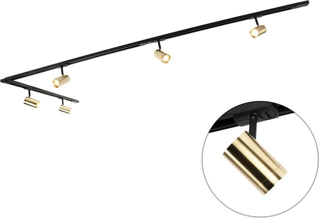 QAZQA Schienensystem 1-phasig mit 5 Punkten in Schwarz und Gold/Messing, dimmbar und verstellbar für Zuhause und Büro - Bild 1