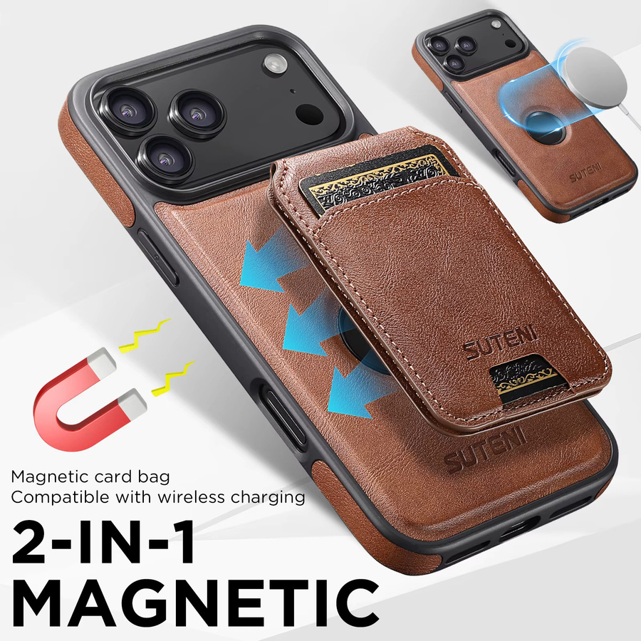 SUTENI 2-in-1 Kunstleder-Handyhülle mit Kartenhalter und Ständer für iPhone 17 Pro Max 16 Plus 15 14 13 in Blau oder Braun - Bild 4