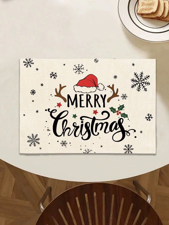 JIT Tischläufer aus Leinen mit Schneeflocken, Weihnachtsmütze und Holly-Design für deine Weihnachtsdekoration - Bild 2