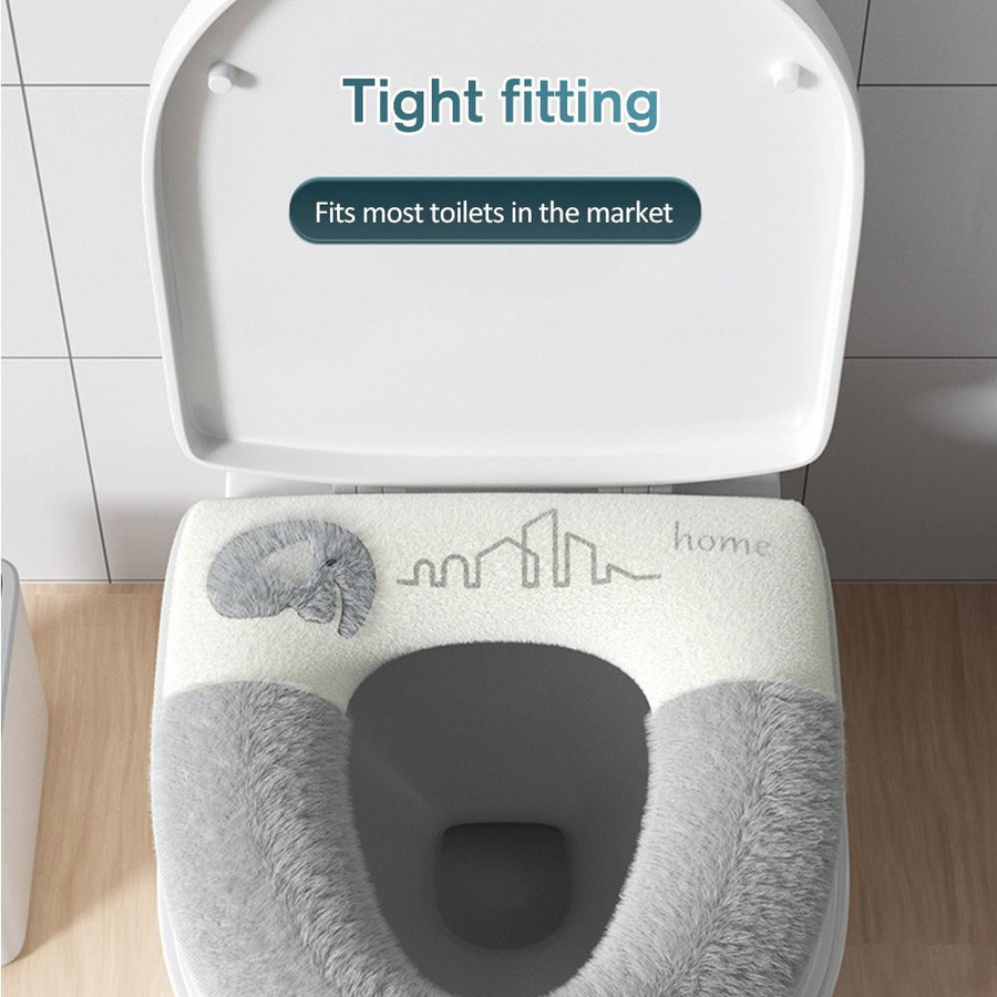 Yiran Furniture Toilettensitzauflage aus Langstapelbaumwolle mit Toilettendeckelheber, grau, waschbar - Bild 4