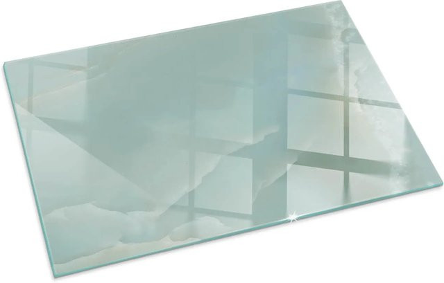 Tulup Kamin Glasplatte mit Marmormuster in Türkis B/H: 100 x 70 cm - Bild 1