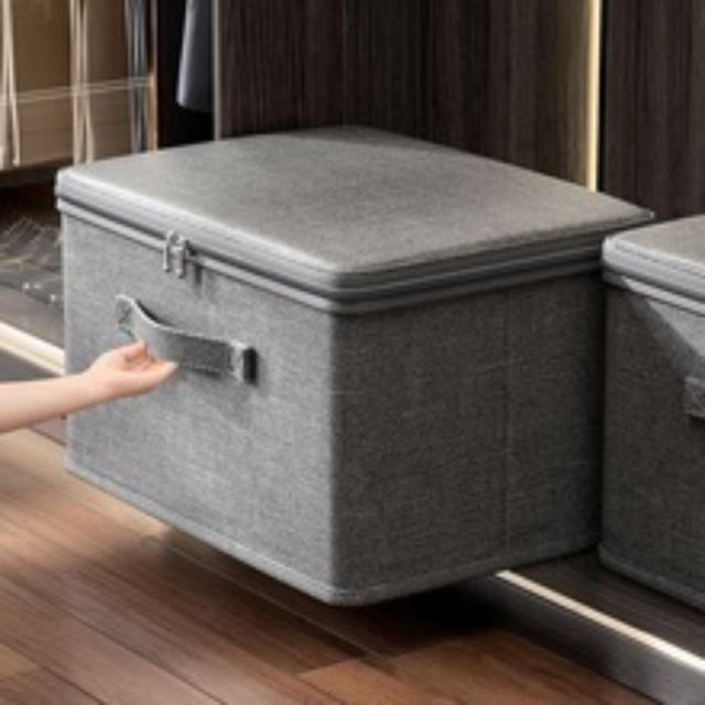 Faltbare Aufbewahrungsbox mit Deckel von YiLi-Studio in Grau aus Stoff, B/T/H: 40 x 30 x 21 cm - Bild 1