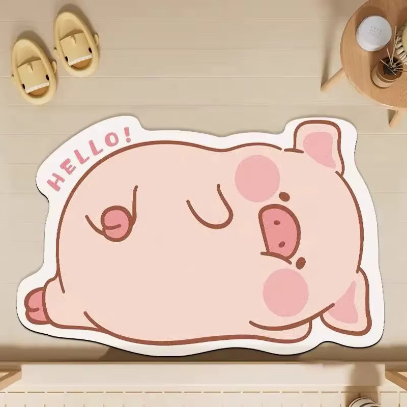 VIKAMA Lulu Pig Diatomeenerde-Badematte, rutschfester Badezimmerteppich in Pink, B/T: 60 x 40 cm - Bild 1