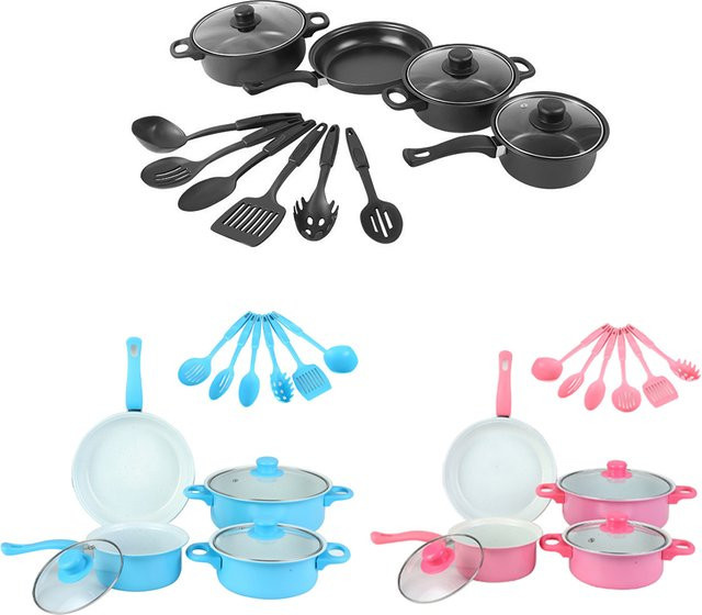 VKTECH 12-teiliges Antihaft-Kochgeschirr-Set mit Maifan-Stein-Beschichtung und Keramik, Pink, inklusive Deckel und Milchtopf, stapelbar für alle Kochfelder - Bild 1