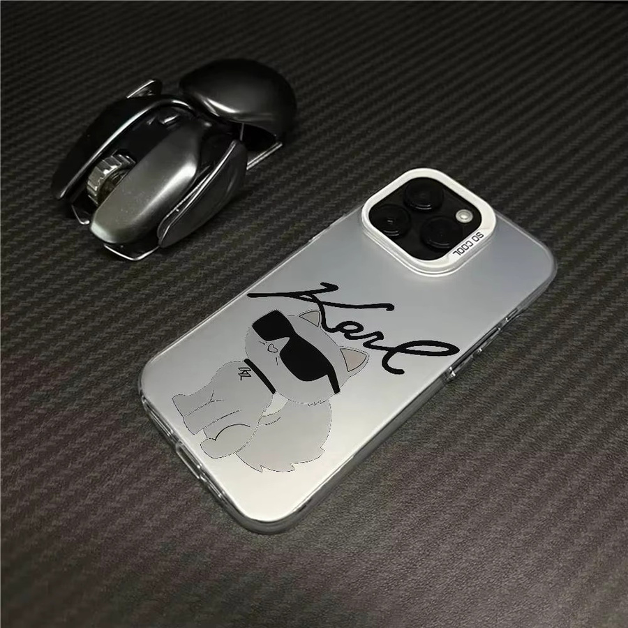 Handyhülle K-Karls Süße Katze im Cartoon-Design für iPhone 11 bis 17 Pro Max, Matt Laser Metallic Aurora in Schwarz und Lila - Bild 4