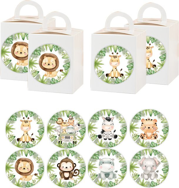 112 Stück Tissy Tier Aufkleber Set, runde Motiv Aufkleber für Kinder, Dschungel und Wildtier Motive in Multicolour, ideal für Party Deko und DIY Verpackungen - Bild 1