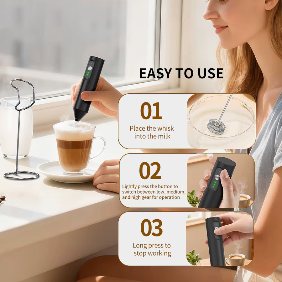 Cliton Tragbarer Elektrischer Mixer mit 3 Gängen, USB-C Wiederaufladbar, Schwarz - Bild 6