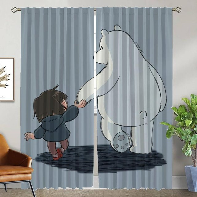 Zweiteiliges Fenster Vorhang Set mit Bär Motiv in Blau, halbtransparent für dein Zimmer, B/H: 74 x 114 cm - Bild 1