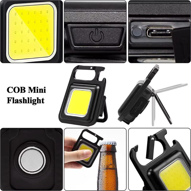 Wiederaufladbare LED COB Schlüsselbund Taschenlampe mit Magnet in Schwarz - Bild 2