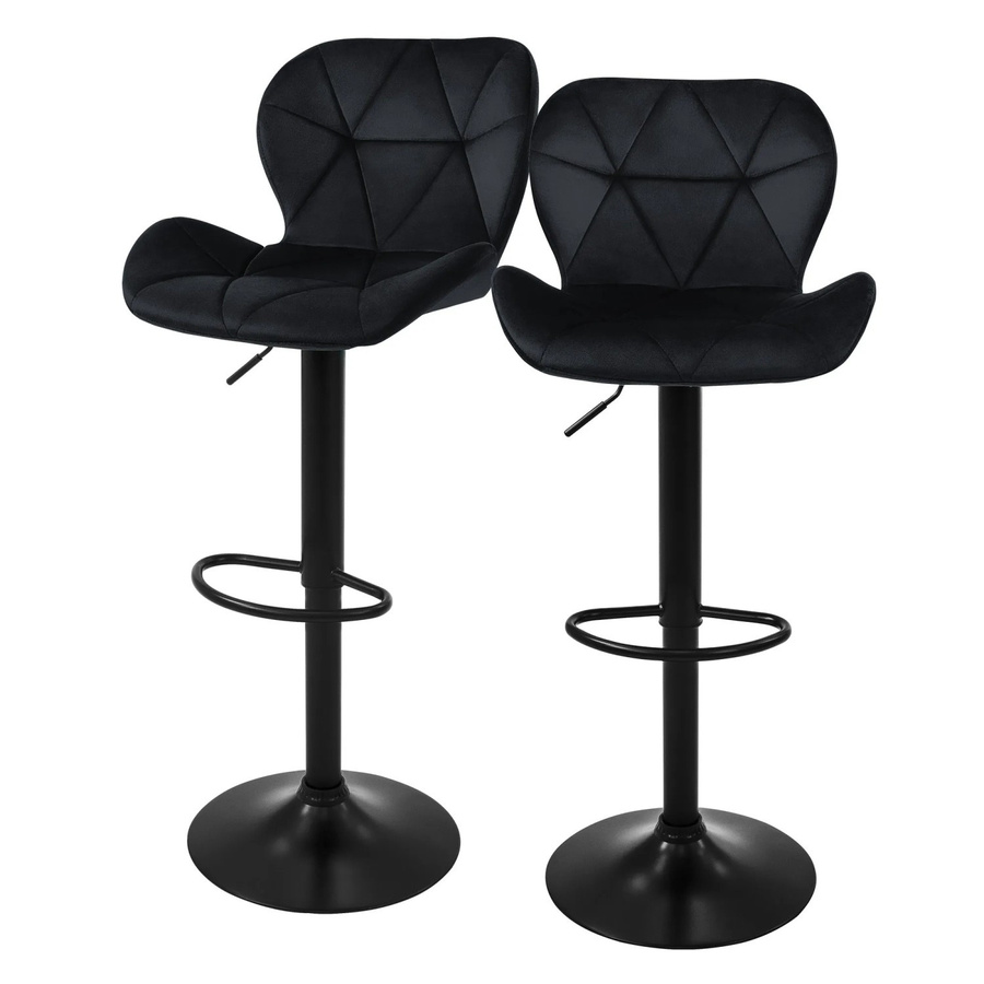 ML-Design Barhocker 2er Set Schwarz Samt mit Rückenlehne und Fußstütze höhenverstellbar - Bild 2
