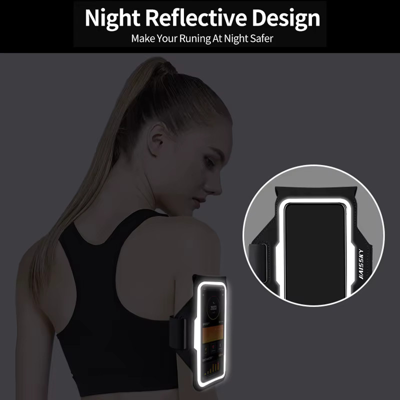 HAISSKY Ultradünnes Laufsportarmband für iPhone 17 16 15 14 13 12 11 Pro Max 15 Plus 17 Air 16E Fitnessgürtel Armtasche in Schwarz oder Grau - Bild 3