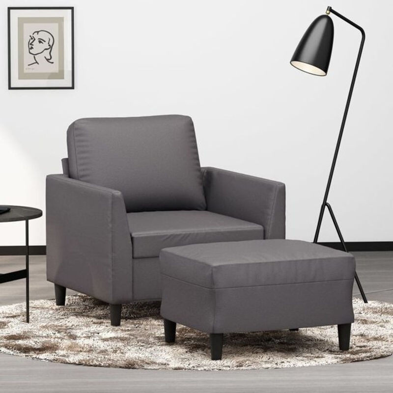 Modernes Relaxsesselset mit Hocker von vidaxl in Grau aus Kunstleder - Bild 1