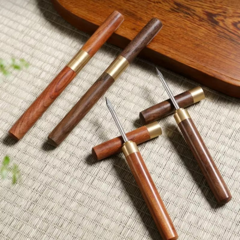 Handgemachtes Sandelholz Tee-Set Zubehör aus Palisander und Edelstahl in Braun - Bild 3
