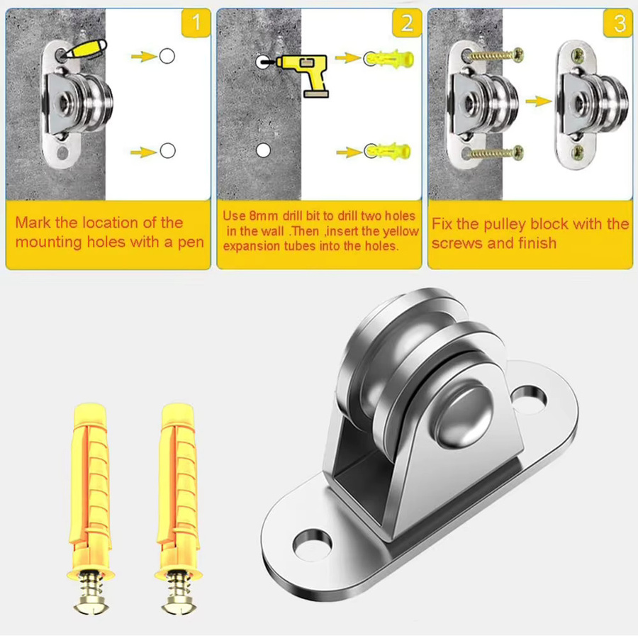 Alloet Riemenscheiben-Set aus robustem Material für Kabelmaterialhandhabung und DIY-Montage, belastbar bis 75 kg, wandmontiert, 2 bis 10 Stück - Bild 2