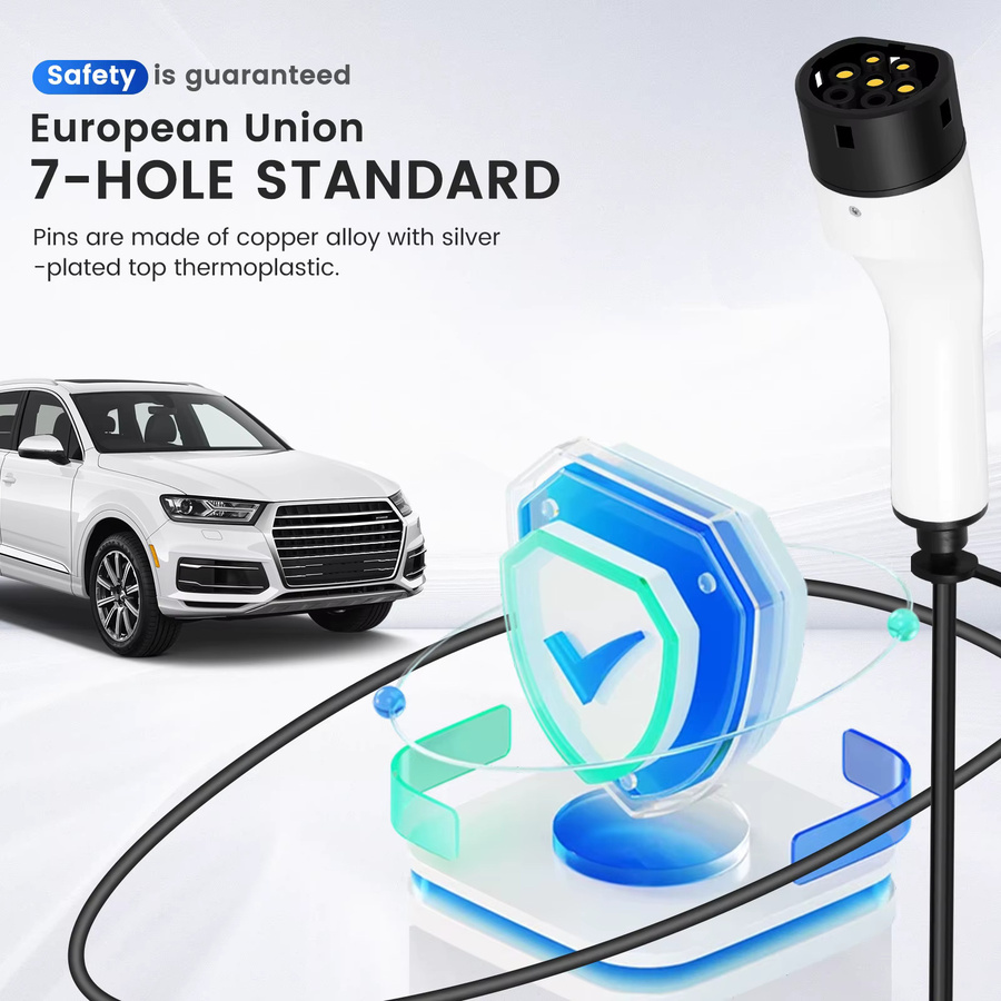 Podofo Einstellbares Typ-2-EV-Ladegerät mit 5 m Ladekabel, 3,5 kW, LCD-Bildschirm und IP65-Schutz für Elektroautos - Bild 6