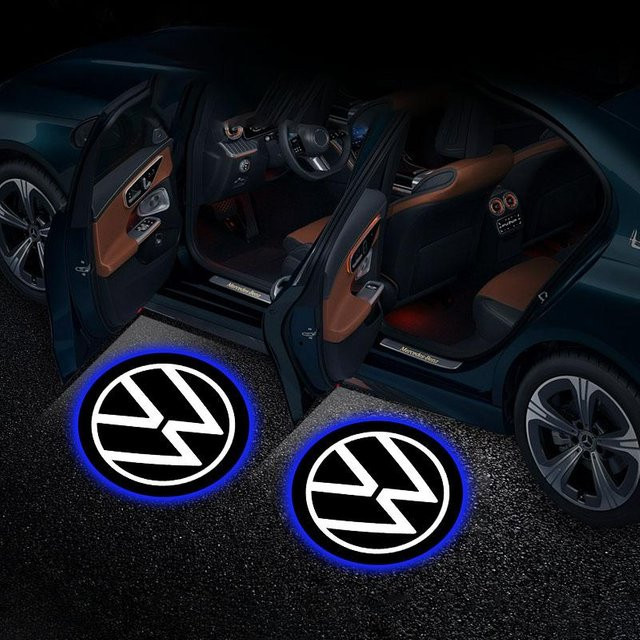 2 Stück HD LED Projektor Auto Tür Begrüßungslicht für Volkswagen Scirocco Polo Tiguan Passat Golf EOS Jetta Octavia in Schwarz und Weiß - Bild 1