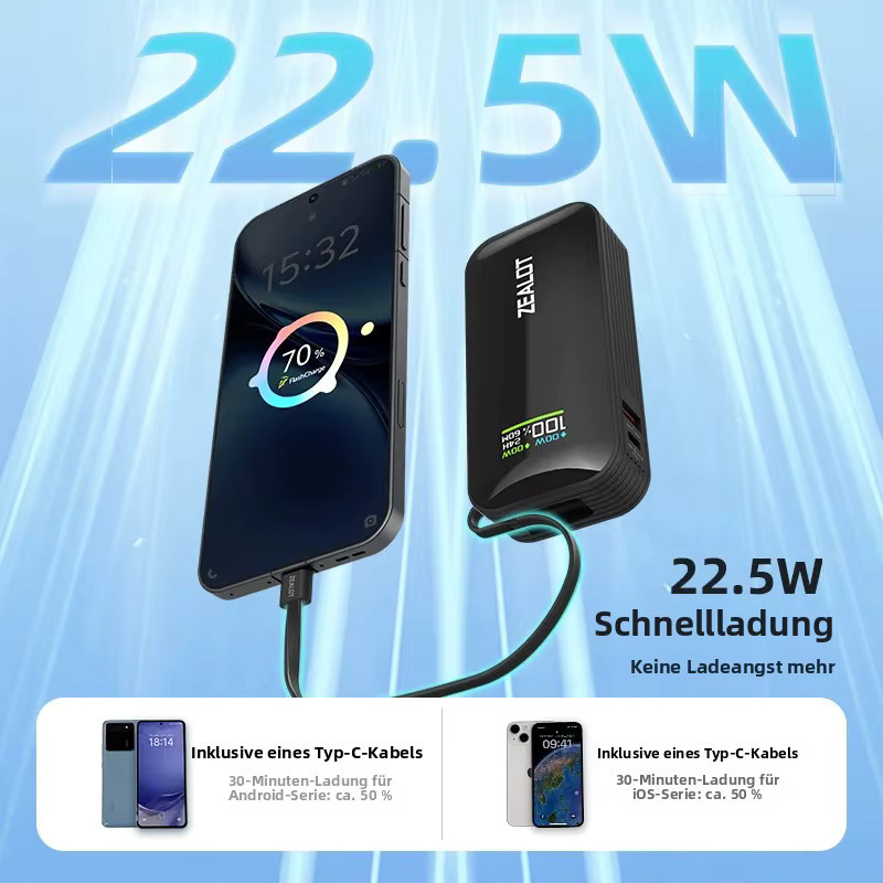 ZEALOT Y5200 Powerbank mit Farbdisplay, 10000mAh, 22,5W Schnellladegerät, Schwarz - Bild 3