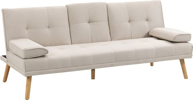 HOMCOM 3-Sitzer Schlafsofa im Skandi-Design mit klappbarem Tisch, beige, B/T/H: 181 x 95,5 x 72 cm - Bild 1