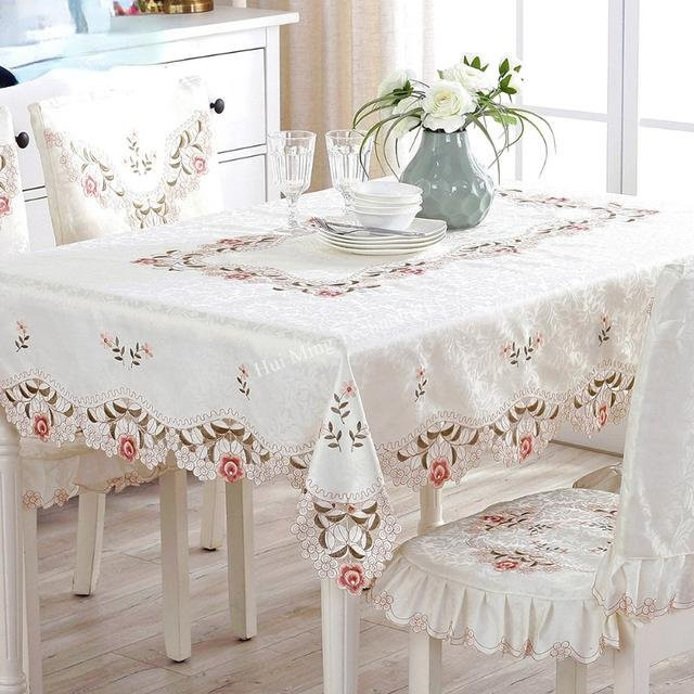 Elegante runde Tischdecke mit Rosen-Stickerei von Your Warm Home, Farbe Weiß, 4er-Set - Bild 1