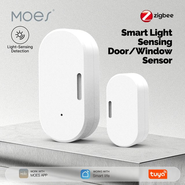 MOES Zigbee Smart Licht-Sensor für Fenster und Türen, Tuya Mini Wireless Home Security Überwachung mit App-Alarm, Weiß - Bild 1