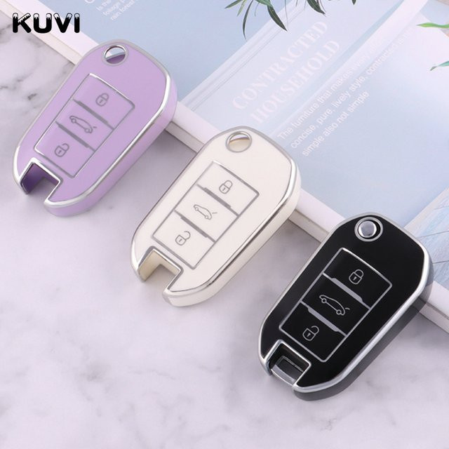 Kuvi TPU Auto Flip Schlüsselhülle für Peugeot 208 308 408 508 2008 3008 4008 5008 und Citroen C3 C4 Cactus C6 C8 - Bild 1