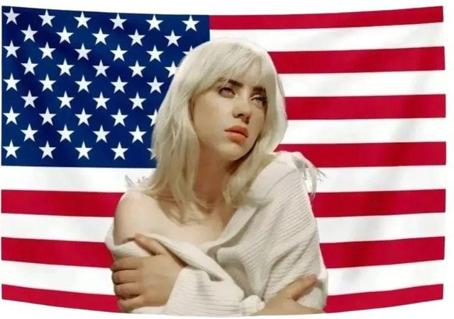 Billie Eilish US-Flagge Wandteppich aus Polyester in Multicolor, B/H: 40 x 60 cm - Bild 1