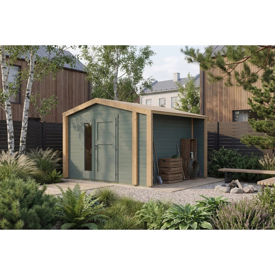 Weka Holz-Gartenhaus Killarney mit Satteldach in Grau-Grün lasiert, B: 361 cm, T: 313 cm - Bild 2