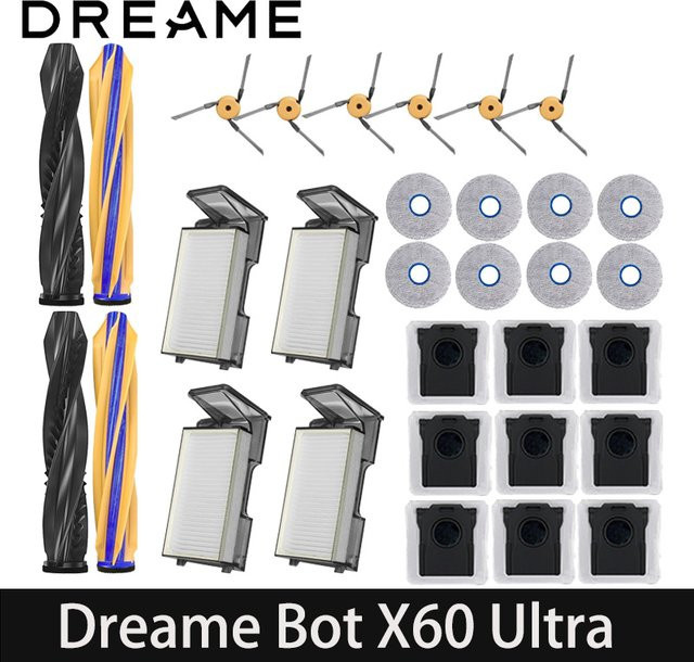 Dreame X60 Ultra Roboterstaubsauger Ersatzteil-Set mit Haupt- und Seitenbürsten, HEPA-Filter, Wischtüchern und Staubbeuteln in Multicolor - Bild 1