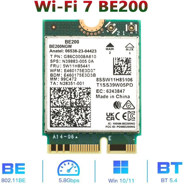 TelDaykemei Wi-Fi 7 BE200 WLAN-Karte mit Bluetooth 5.4, Tri-Band 2,4/5/6 GHz, 5,8 Gbit/s für Windows 11 PC und Laptop - Bild 1
