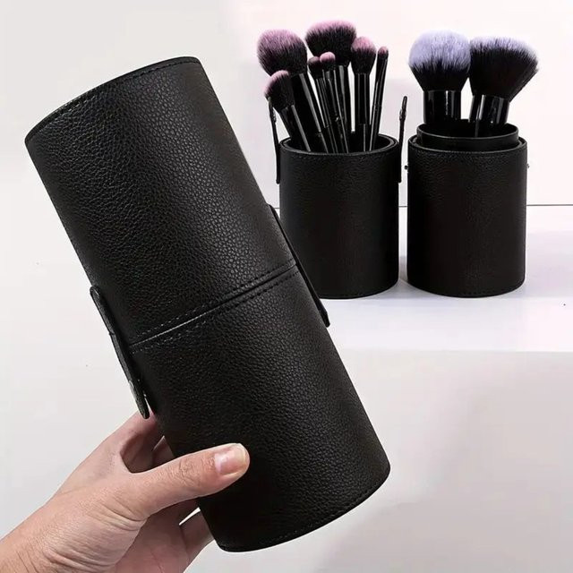 YLY Make-up-Pinsel-Eimer aus PU-Leder, Reise-Kosmetiktasche, pink, black - Bild 1