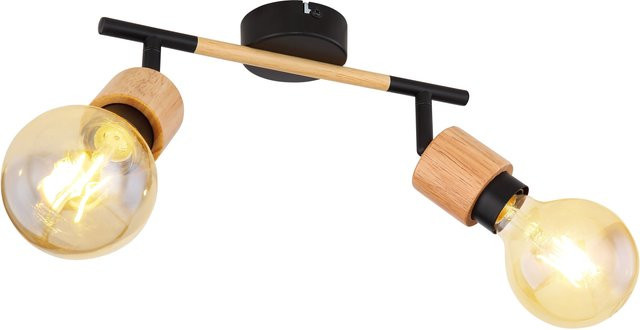 Globo Lighting Wand- und Deckenspot JORNA in Schwarz mit Holz- und Glaselementen und E27 Fassung - Bild 1
