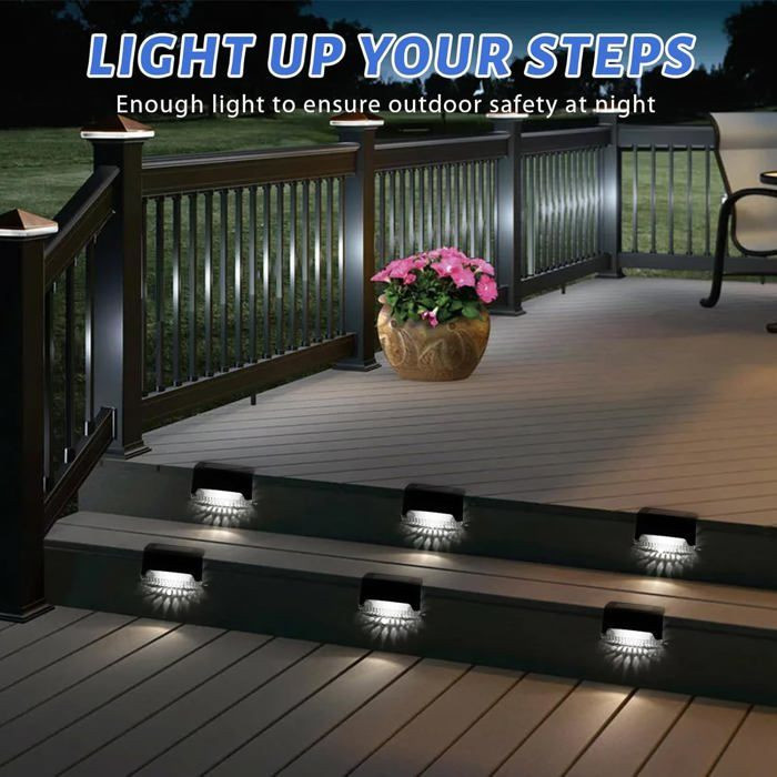 RisingFF Set mit 8 LED-Solarleuchten für den Außenbereich in Schwarz mit kühlem weißem Licht für Terrasse und Treppen - Bild 3