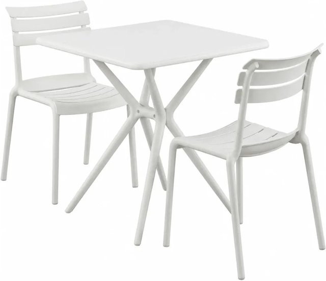 DELUKE Gartenmöbel-Set KLARA Bistroset mit Tisch und 2 Stühlen aus Kunststoff in Weiß, B/T/H: 190 x 72 x 82 cm - Bild 1