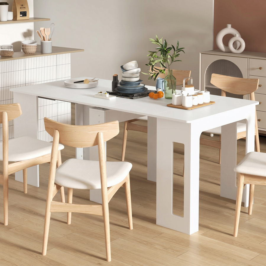 HOMCOM Ausziehbarer Esstisch Modern in Weiß für bis zu 6 Personen, B/T/H: 60-180 x 85 x 76 cm (Höhe) oder 180 x 85 x 76 cm (Höhe) - Bild 2