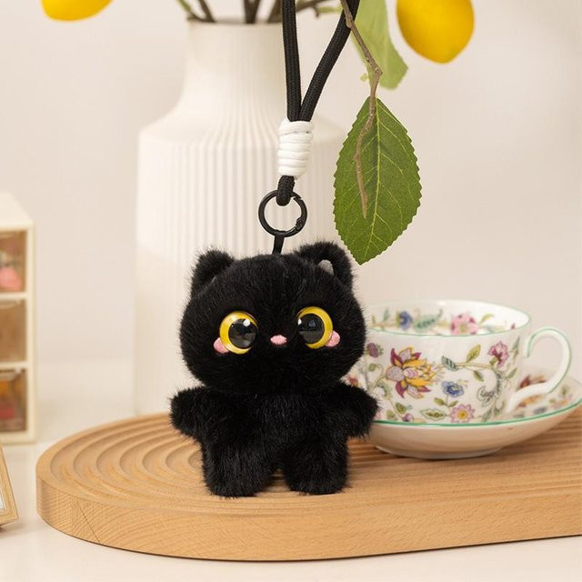 Yiran toy Kleine Schwarze Katze Plüsch Anhänger, 12cm, ab 14 Jahre - Bild 1