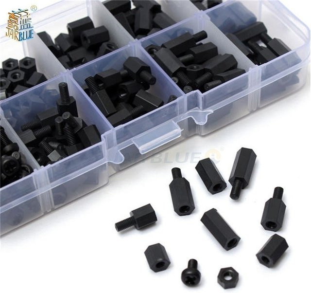 JARBLUE 200-teiliges Set Nylon Abstandshalter und Schrauben mit Muttern in Schwarz oder Weiß, Hex Standoff Spacer Set M2 M2,5 M3 M4 - Bild 1