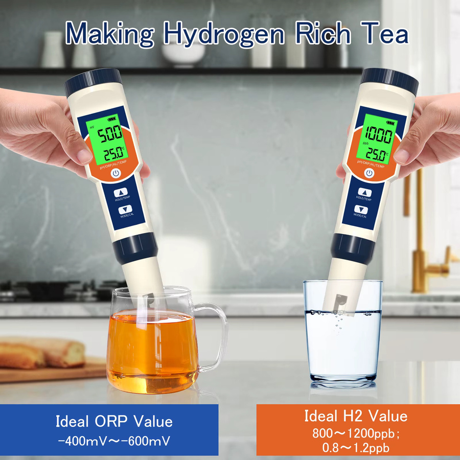 Yieryi 4-in-1 Digitales Wasserprüfgerät pH-Meter ORP und Wasserstoff-Tester mit PPM-Messung in Weiß - Bild 4