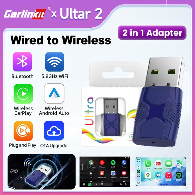 CarlinKit Mini Ultra 2 Wireless Adapter für kabelloses CarPlay und Android Auto mit 5G WiFi und Bluetooth für OEM-Fahrzeuge - Bild 1