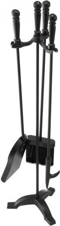 VEVOR Kaminbesteck-Set aus Schmiedeeisen, 4-teilig mit Ständer, Ascheschaufel, Bürste und Schürzhaken, Schwarz - Bild 1