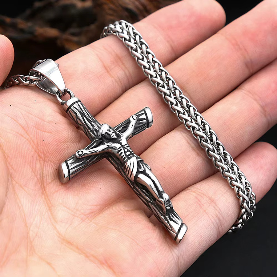 NORTHMAN Halskette mit Jesus Kreuz Anhänger, Edelstahl, Silber, Unisex - Bild 3