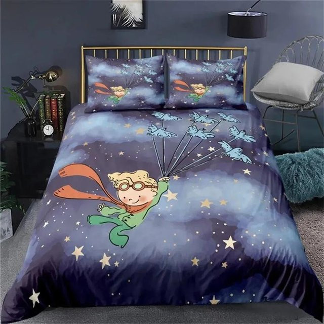 Allbestart Bettwäsche Set Le Petit Prince Anime Blau, 3-teilig mit Bettbezug und Kissenbezug, B/H: 180 x 210 cm - Bild 1