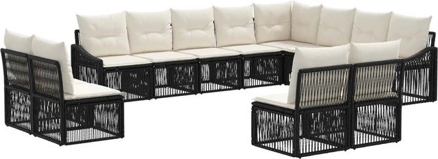 vidaXL Gartensofa-Set 12-tlg. aus Poly-Rattan und Stahl in Schwarz mit Polsterung und Kissen - Bild 1
