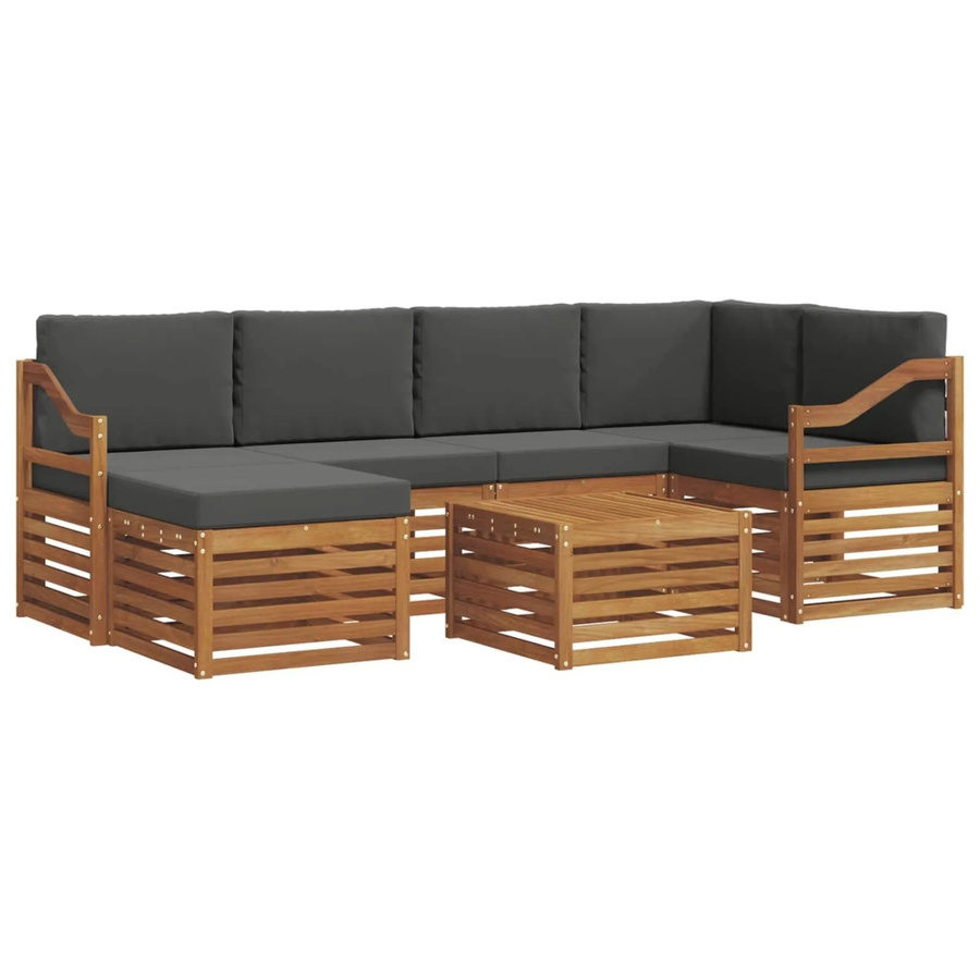 vidaXL Sofagarnitur 7-teilig aus Massivholz Akazie in Natur und Anthrazit mit Polsterung und L-Form - Bild 2