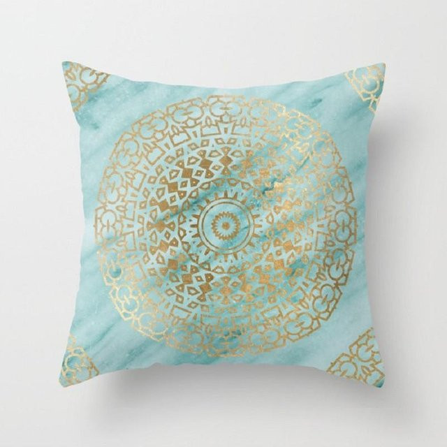 Kissenbezug Boho Mandala Blume in Türkis, Geometrisches Design, B/H: 50 x 50 cm - Bild 1