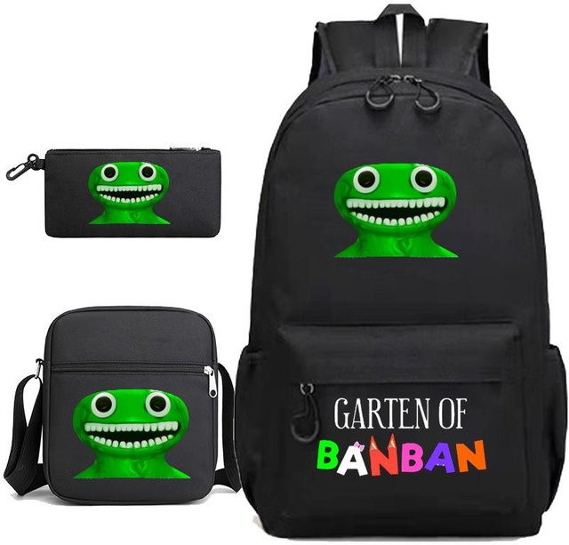 3-teiliges Schulrucksack-Set für Schüler in Schwarz aus Oxford-Stoff mit Federmäppchen und Schultergurt - Bild 1